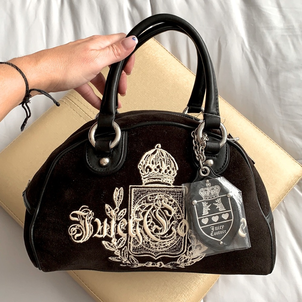 Juicy Couture Black Velvet Bowler Bag Purse